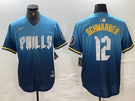 MEN's Kyle Schwarber Philadelphia Phillies  Blue 2024 City Connect Player Jersey