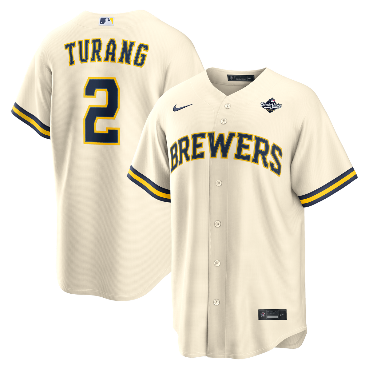 Men's Milwaukee Brewers Brice Turang Cream 2026 World Series Home Jersey