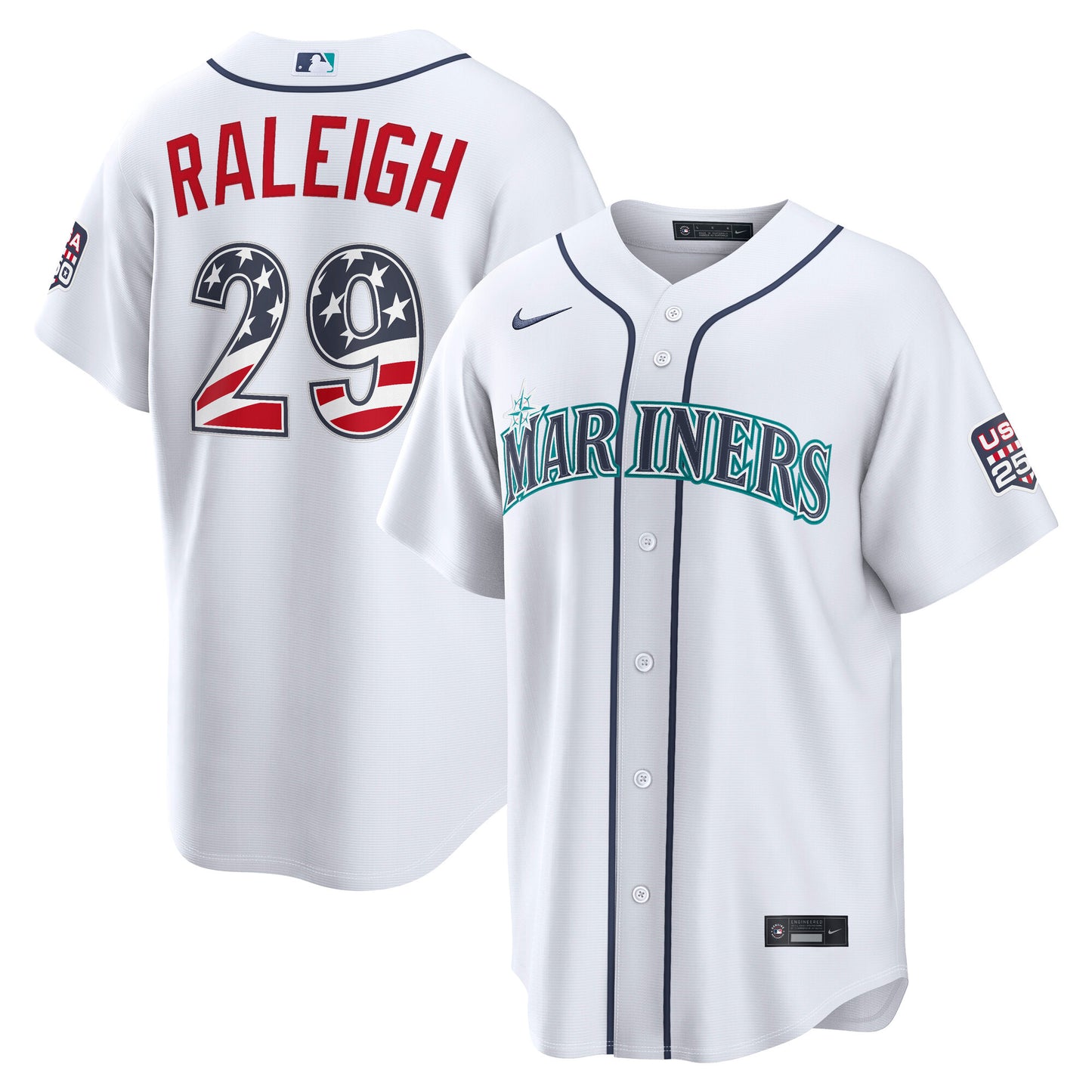 Men's Seattle Mariners Cal Raleigh White USA 250 Fourth of July  Jersey