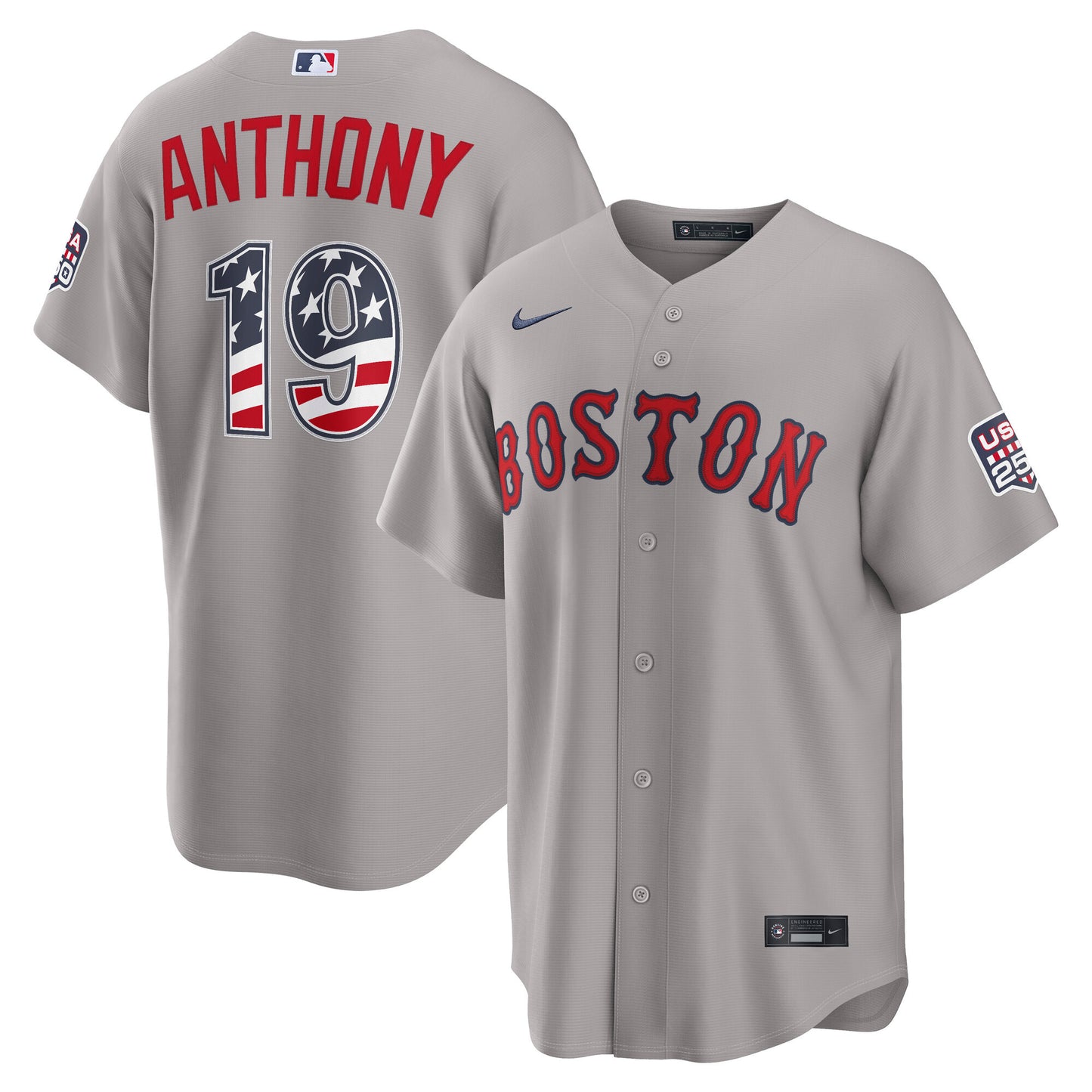 Men's Boston Red Sox Roman Anthony  Gray USA 250 Fourth of July Jersey