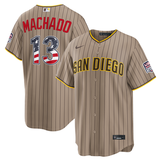 Men's San Diego Padres Manny Machado Sand USA 250 Fourth of July Jersey