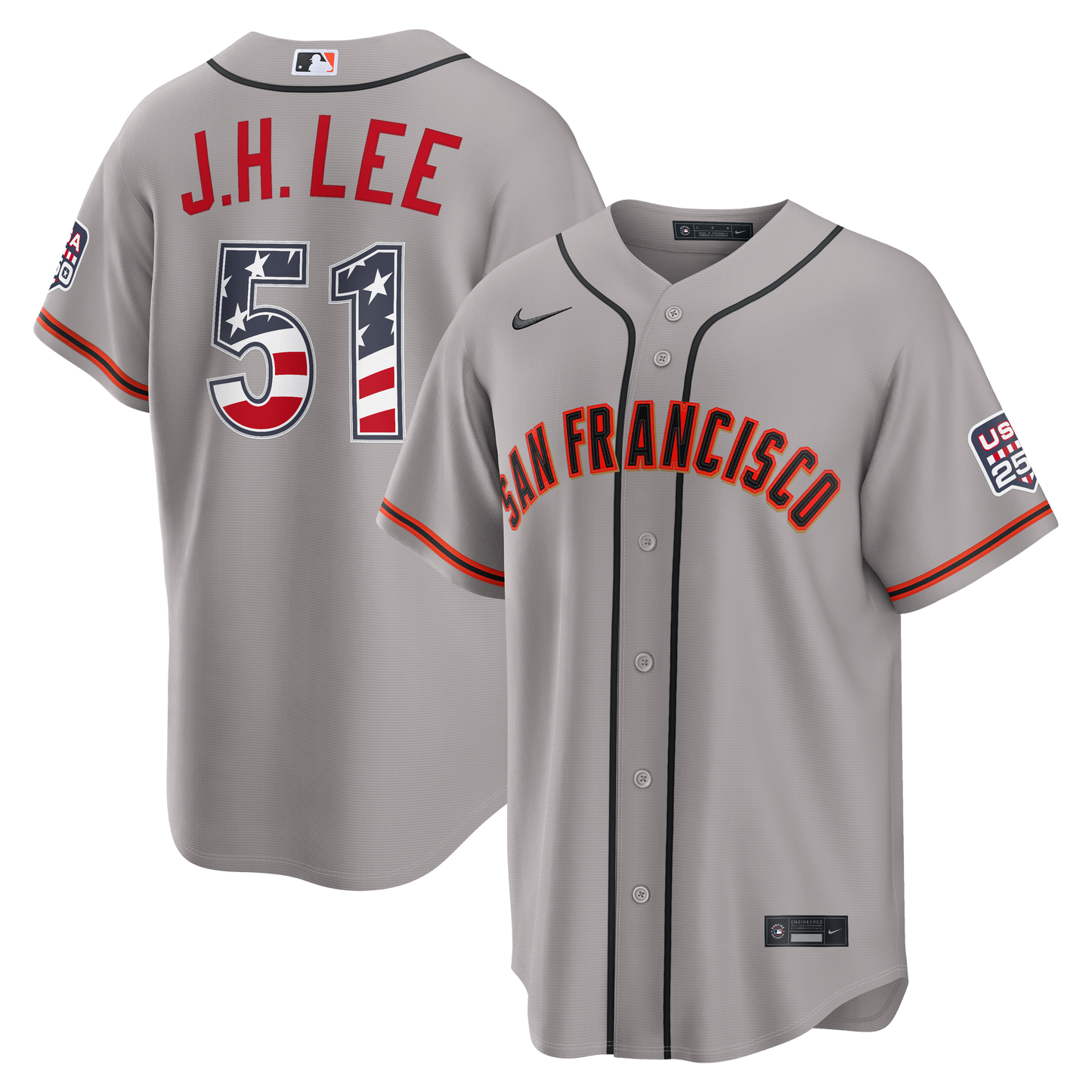 Men's San Francisco Giants Jung Hoo Lee Gray USA 250 Fourth of July Jersey