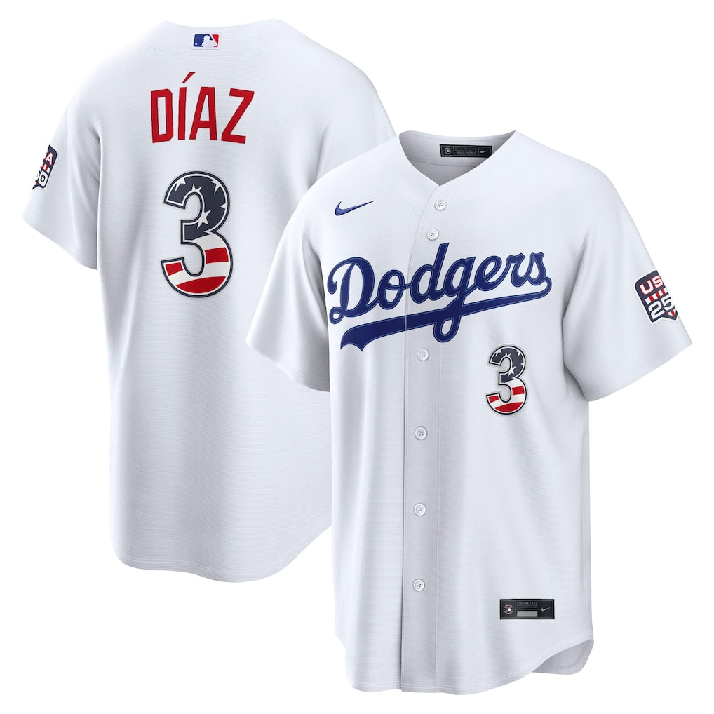 Men's Los Angeles Dodgers Edwin Díaz White USA 250 Fourth of July Jersey