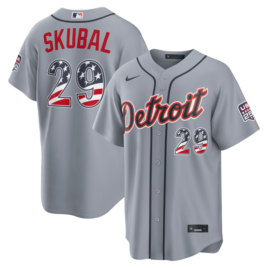 Men's Detroit Tigers Tarik Skubal Gray USA 250 Fourth of July Jersey