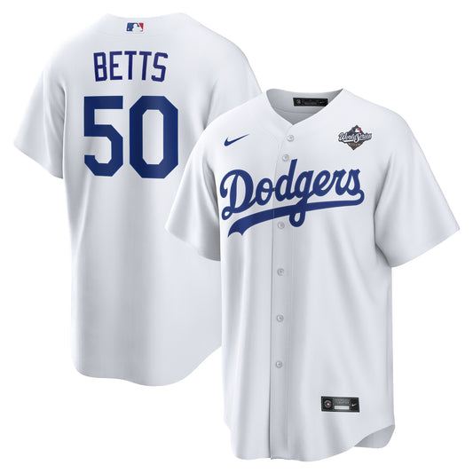 Men's Los Angeles Dodgers Mookie Betts White 2025 World Series Home Player Jersey