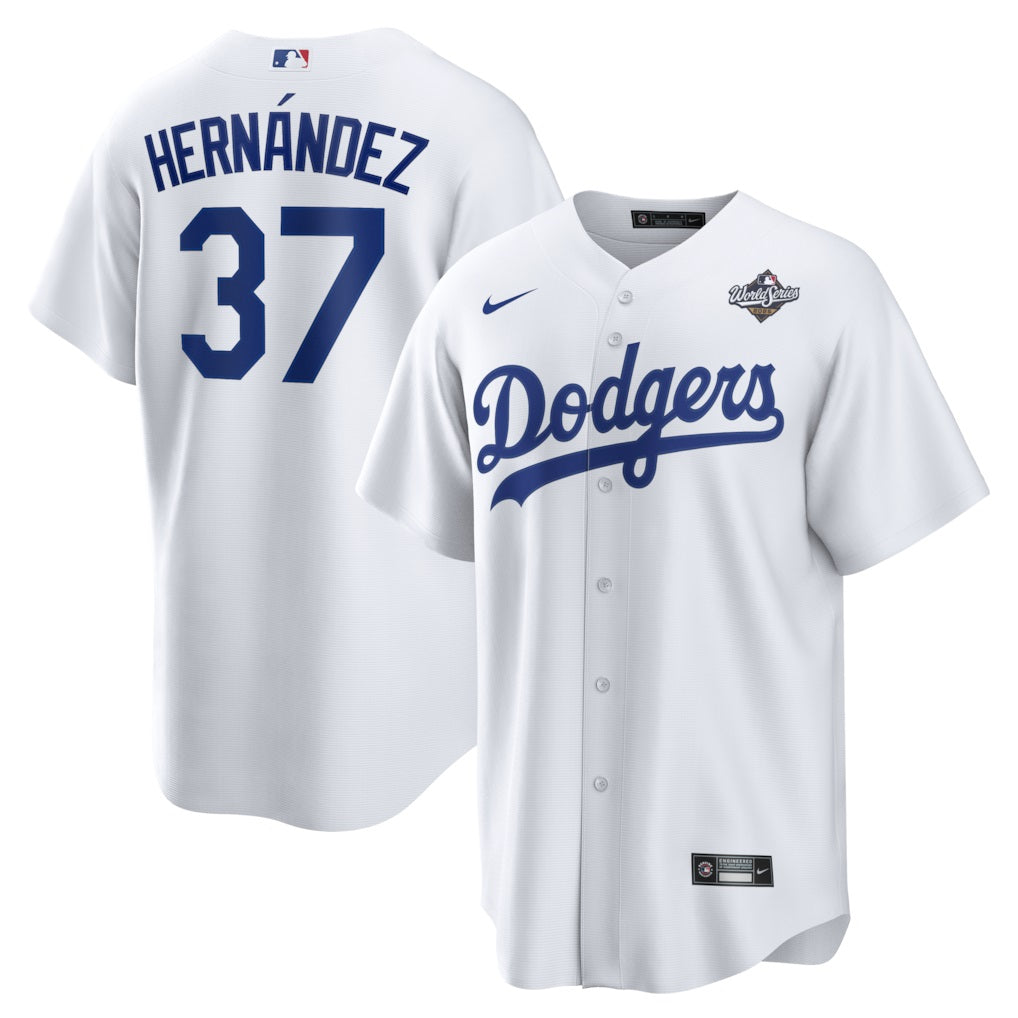 Men's Los Angeles Dodgers Teoscar Hernández White 2025 World Series Home Player Jersey