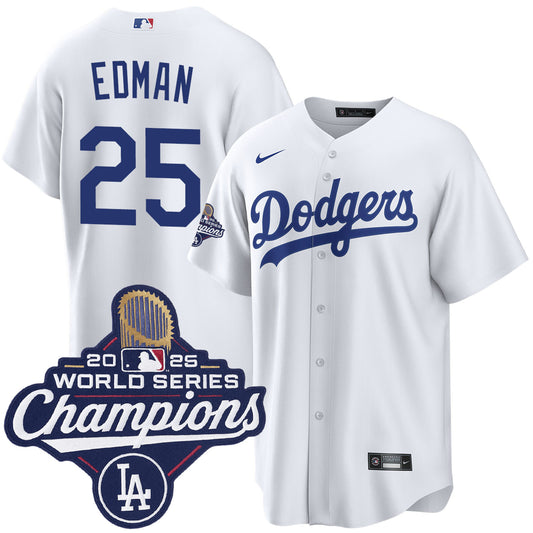 Men's Los Angeles Dodgers  Tommy Edman White 2025 World Series Champions Home Jersey