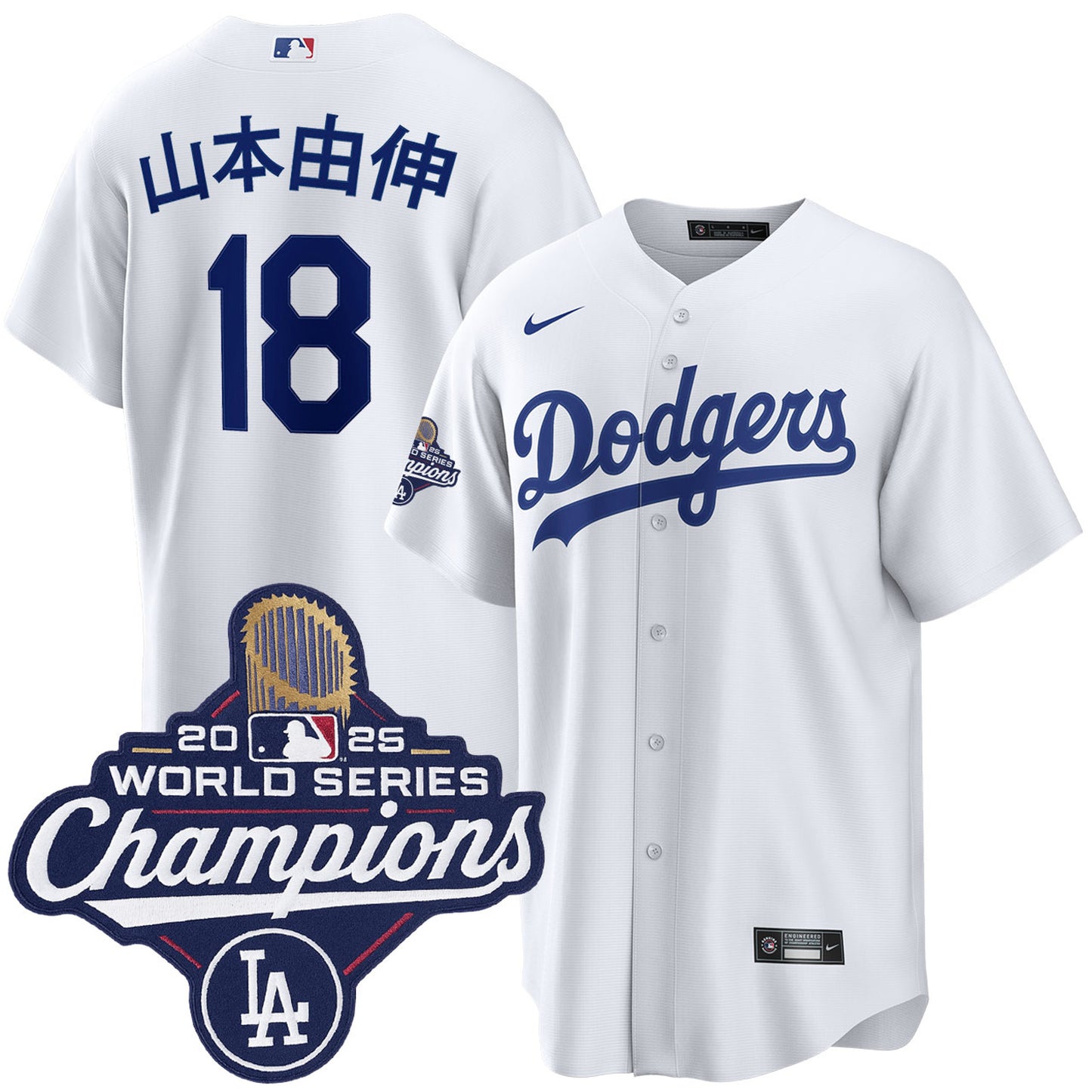 Men's Los Angeles Dodgers Yoshinobu Yamamoto Kanji White 2025 World Series Champions Home Jersey (Copy)