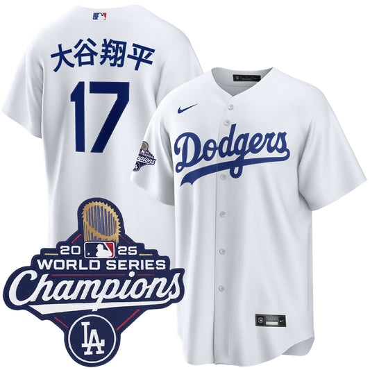 Men's Los Angeles Dodgers Shohei Ohtani Kanji White 2025 World Series Champions Home Jersey
