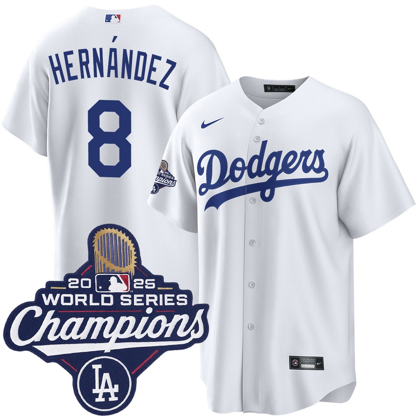 Men's Los Angeles Dodgers  Enrique Hernández White 2025 World Series Champions Home Jersey