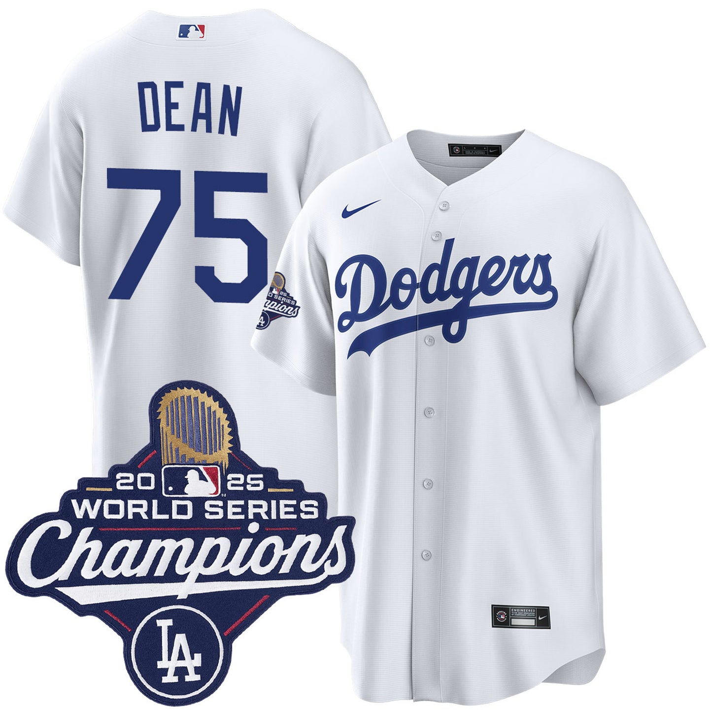 Men's Los Angeles Dodgers Justin Dean White 2025 World Series Champions Home Jersey