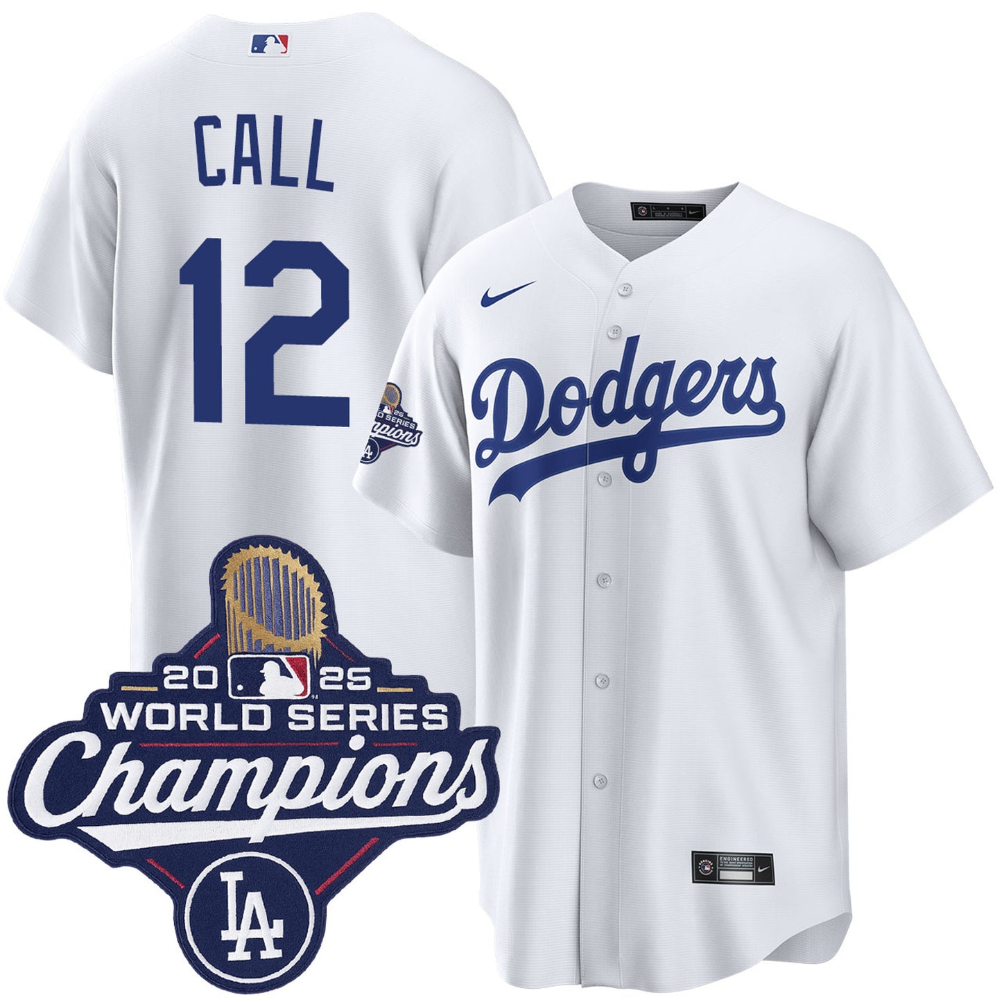 Men's Los Angeles Dodgers Alex Call White 2025 World Series Champions Home Jersey