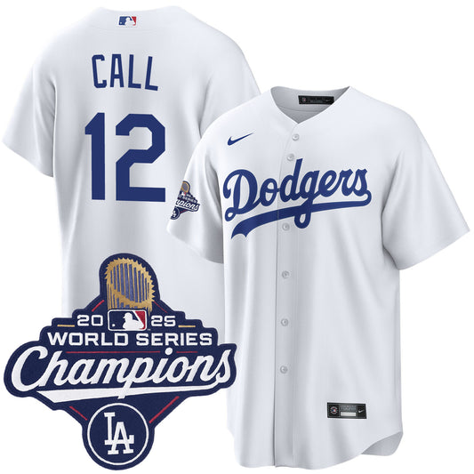 Men's Los Angeles Dodgers Alex Call White 2025 World Series Champions Home Jersey