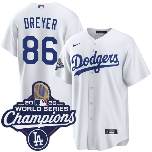 Men's Los Angeles Dodgers Jack Dreyer White 2025 World Series Champions Home Jersey