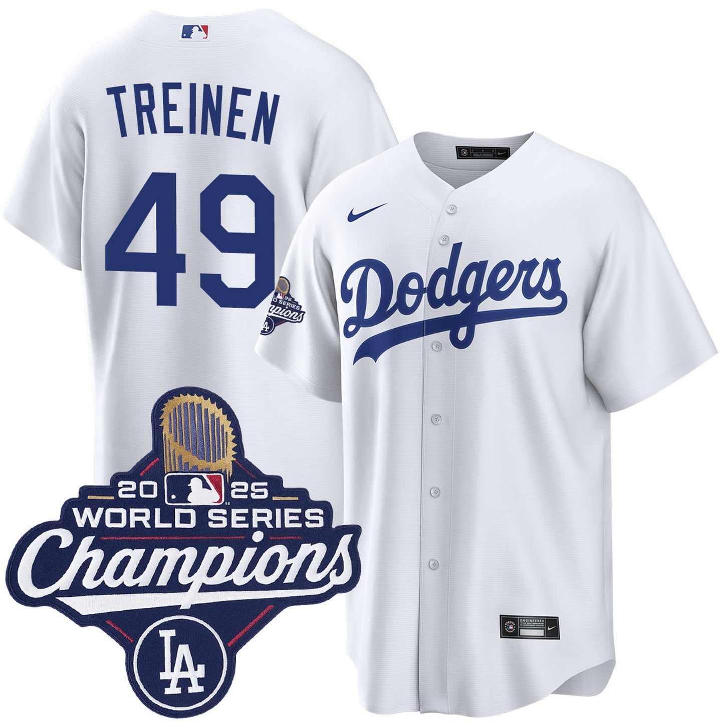 Men's Los Angeles Dodgers Blake Treinen White 2025 World Series Champions Home Jersey