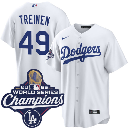 Men's Los Angeles Dodgers Blake Treinen White 2025 World Series Champions Home Jersey