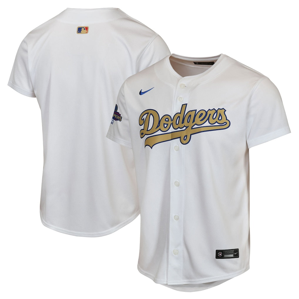 Youth Los Angeles Dodgers White 2025 Gold Collection Jersey