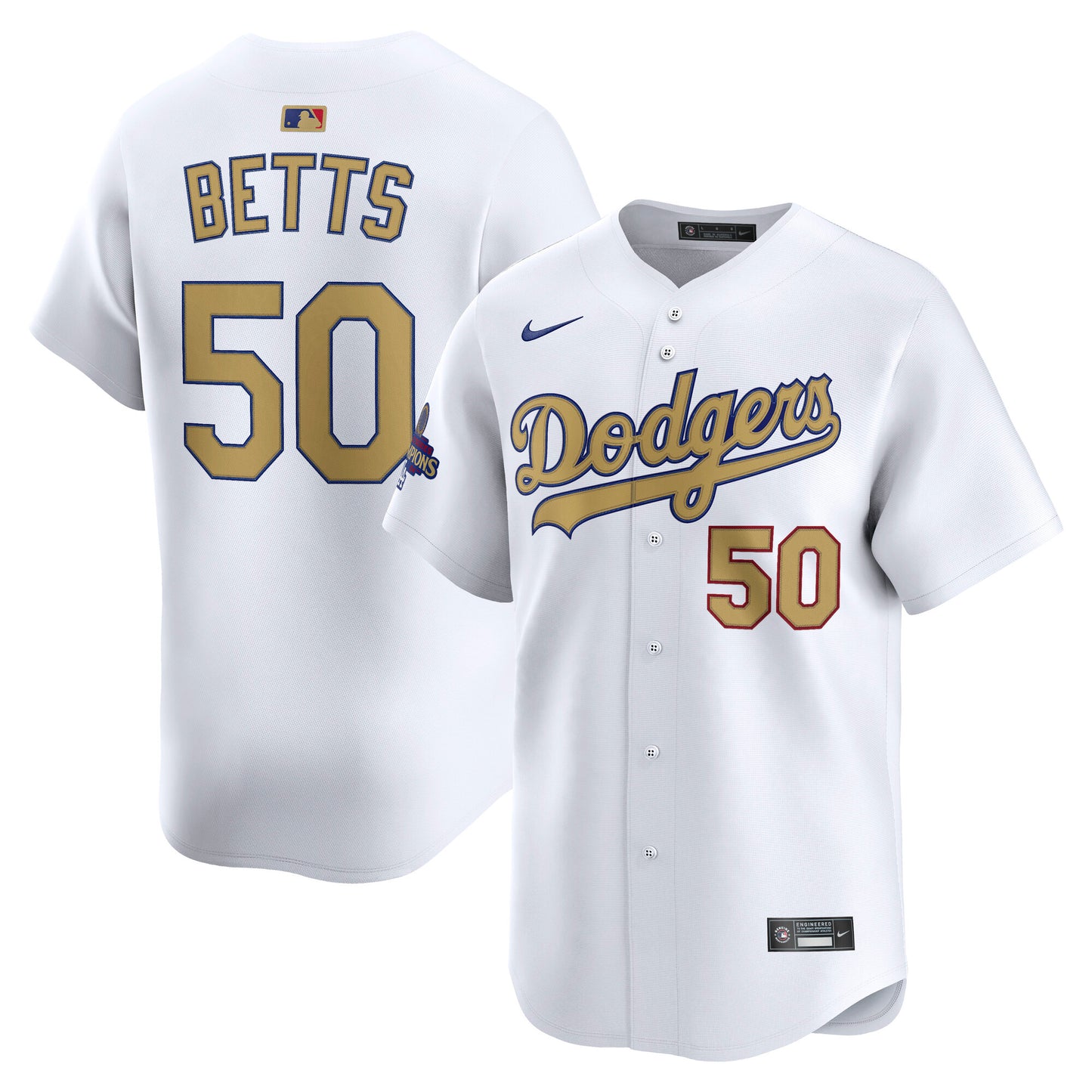 Men's Los Angeles Dodgers Mookie Betts White 2025 Gold Collection Jersey