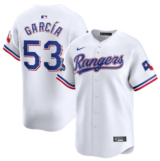 Men's Texas Rangers Adolis García White Home 2023 World Series Champions Jersey