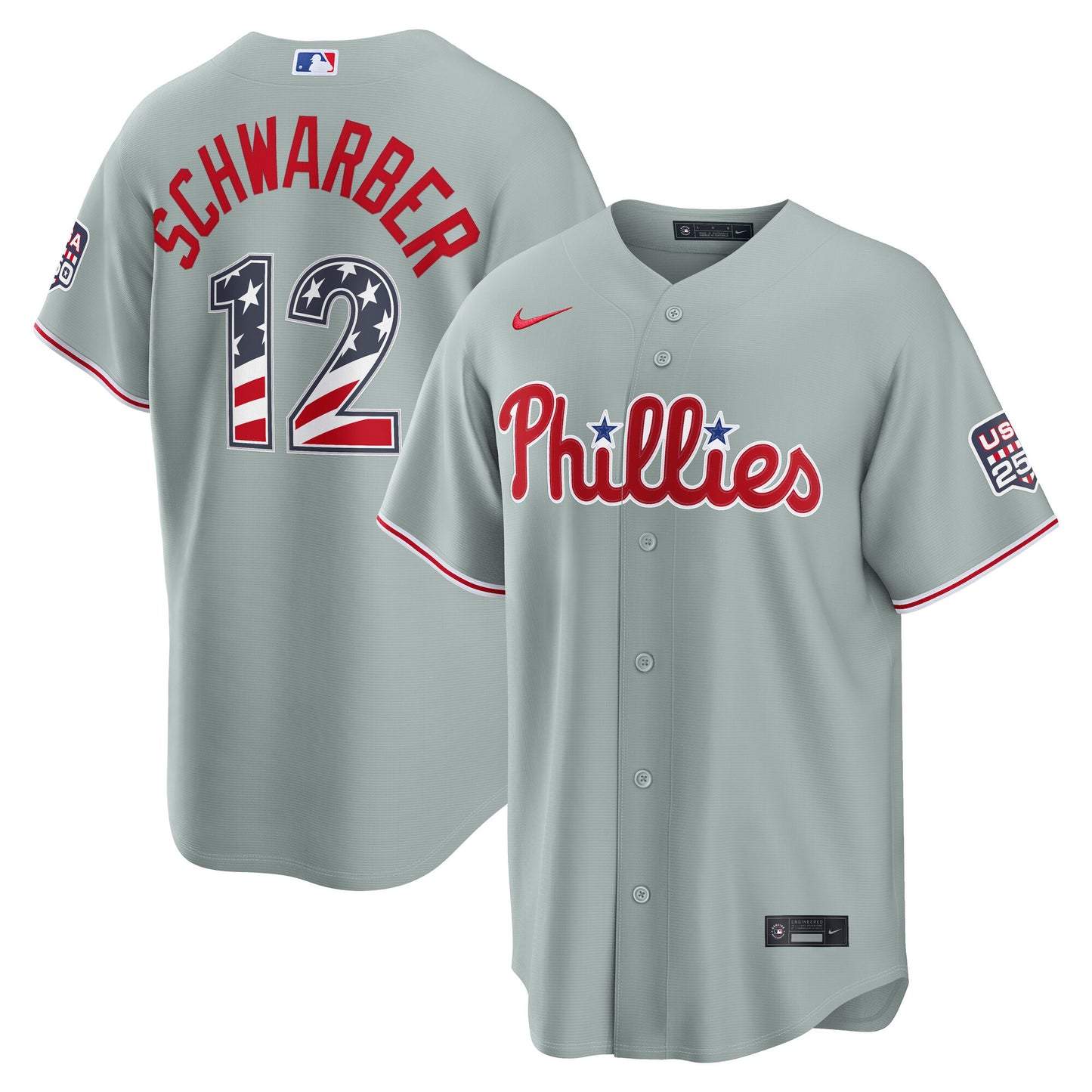 Men's Philadelphia Phillies Kyle Schwarber Gray USA 250 Fourth of July Jersey