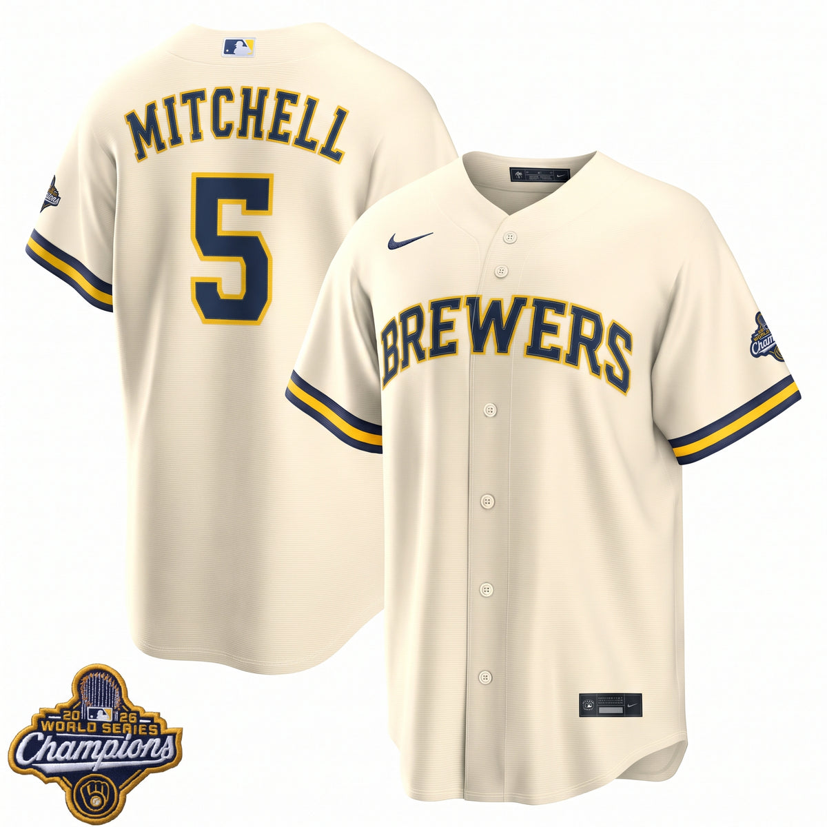 Men's Garrett Mitchell Milwaukee Brewers 2026 World Series Champions Home Jersey