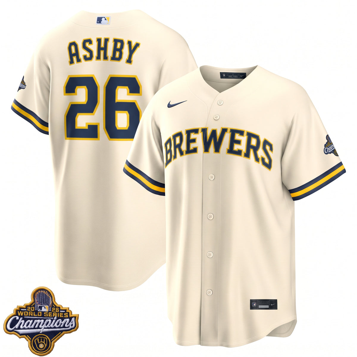 Men's Aaron Ashby Milwaukee Brewers 2026 World Series Champions Home Jersey