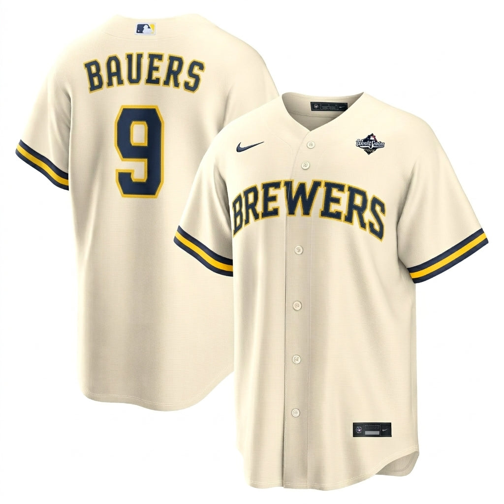 Men's Milwaukee Brewers Jake Bauers Cream 2026 World Series Home Jersey