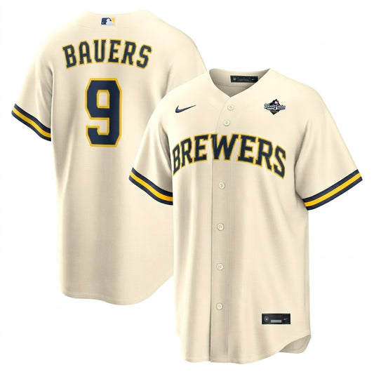 Men's Milwaukee Brewers Jake Bauers Cream 2026 World Series Home Jersey