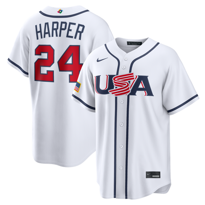 Men's Bryce Harper White USA 2026 Baseball World Baseball Classic  Jersey