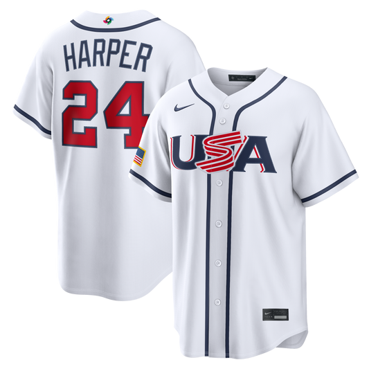 Men's Bryce Harper White USA 2026 Baseball World Baseball Classic  Jersey