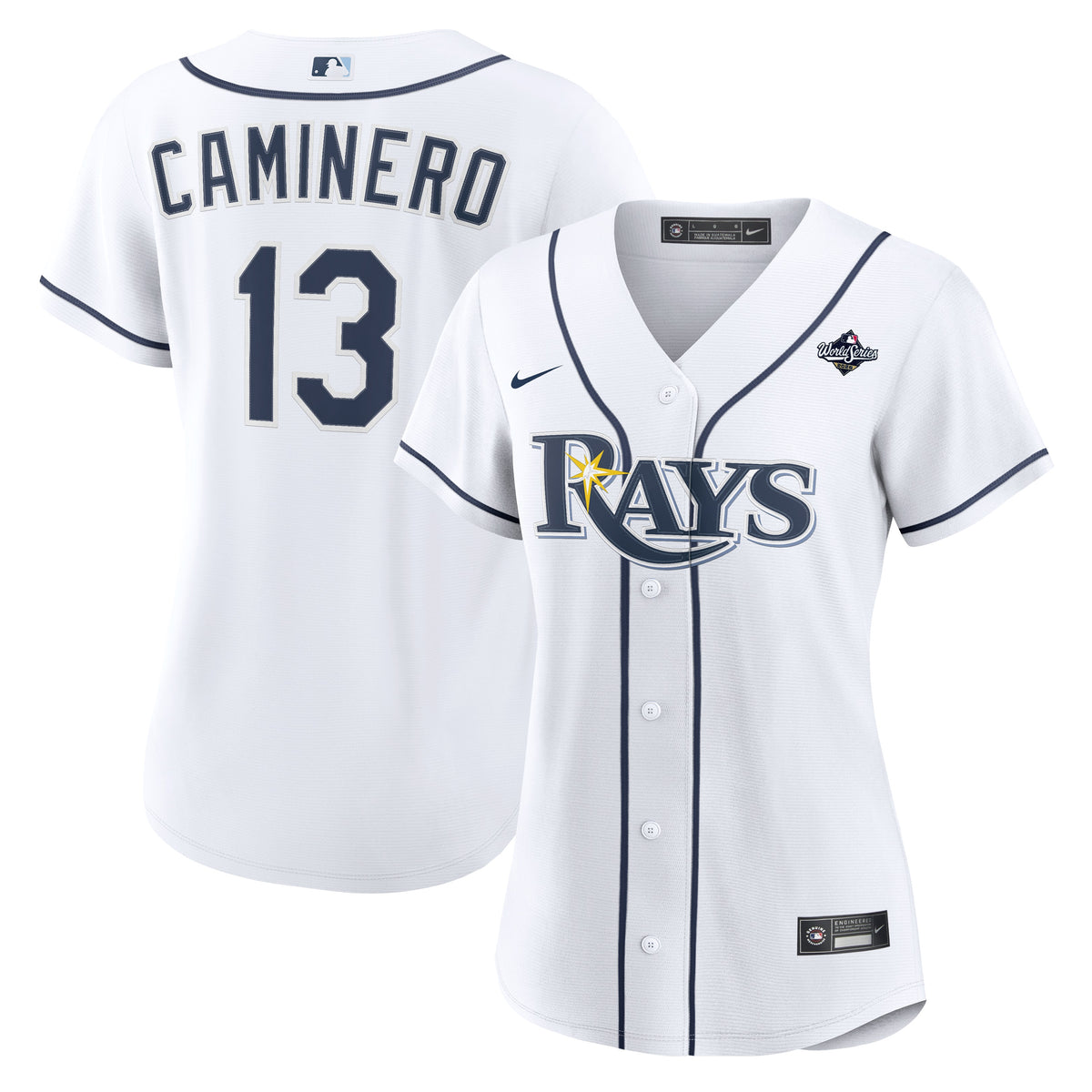 Women's Tampa Bay Rays Junior Caminero White 2026 World Series Home Jersey