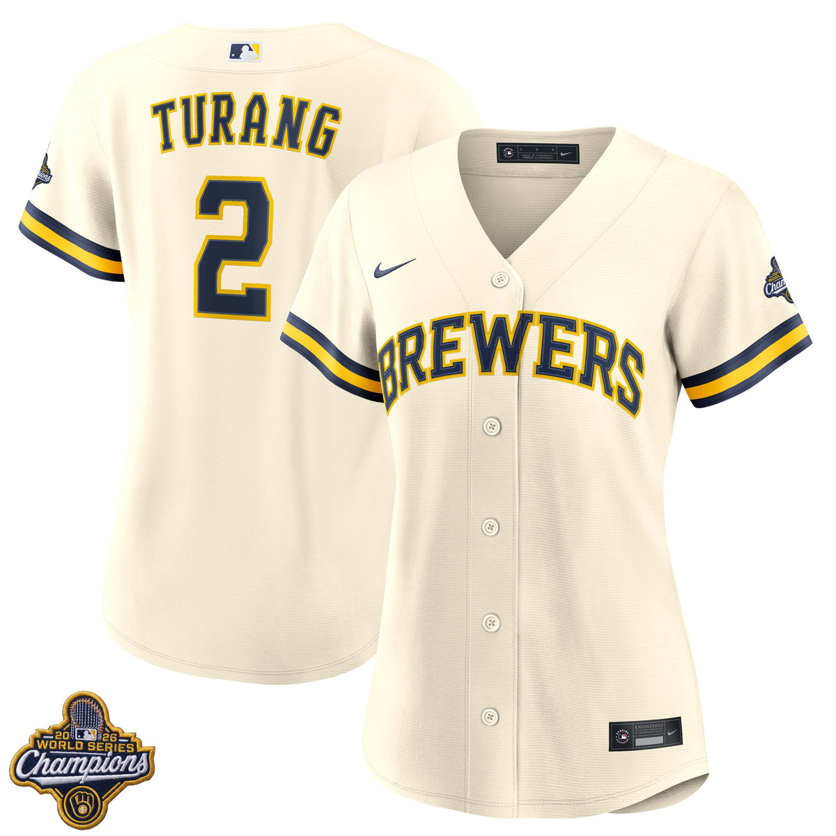 Women's Brice Turang Milwaukee Brewers 2026 World Series Champions Home Jersey