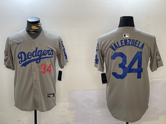 Men's Los Angeles Dodgers Fernando Valenzuela Gray 2024 World Series Champions Jersey