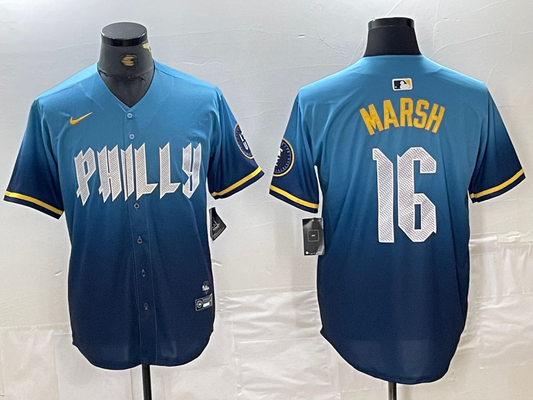 Men's BRANDON MARSH Philadelphia Phillies  Blue 2024 City Connect Player Jersey