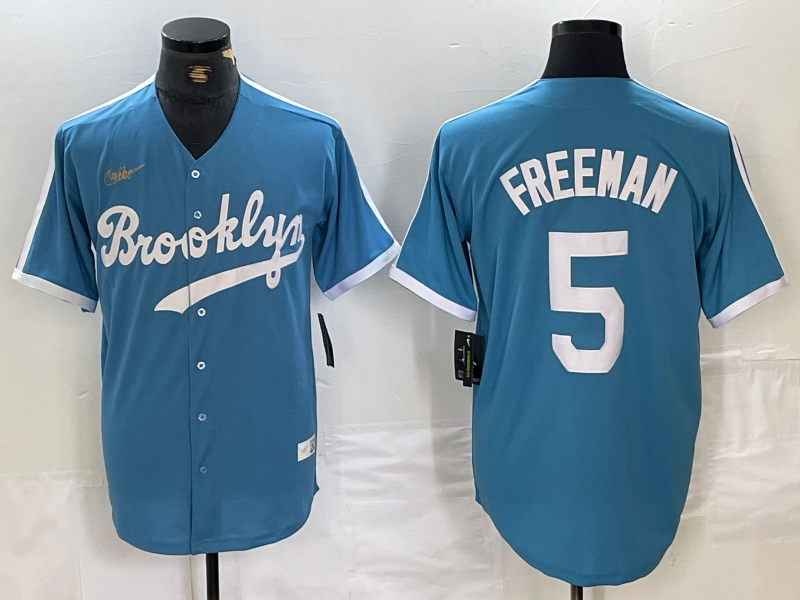 Men's Brooklyn Dodgers Freddie Freeman Light Blue Cooperstown Collection Jersey