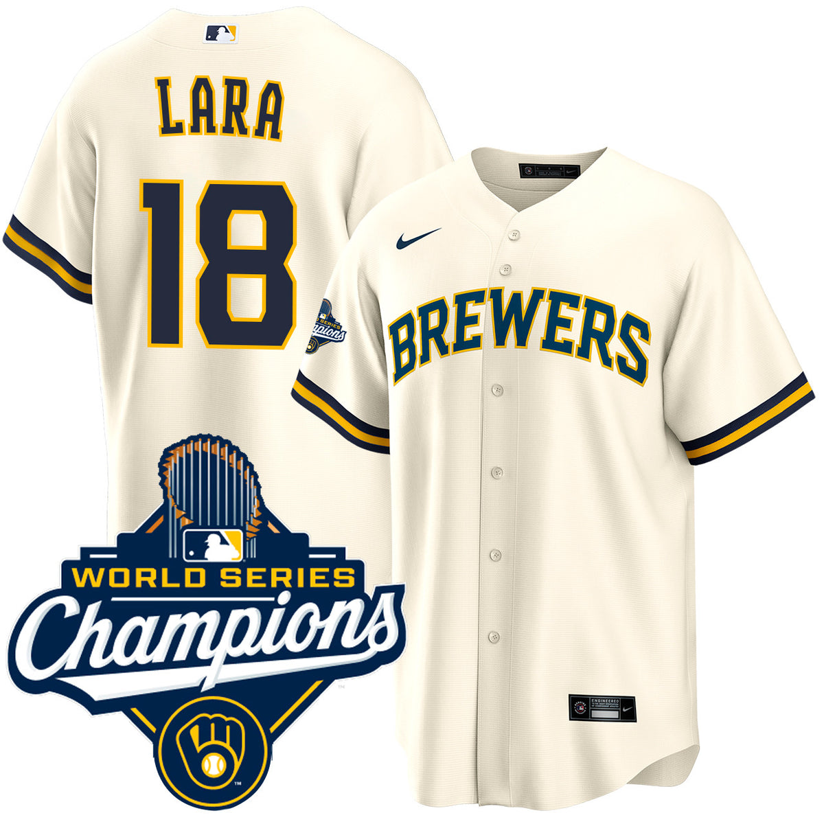Men's Luis Lara Milwaukee Brewers 2026 World Series Champions Home Jersey