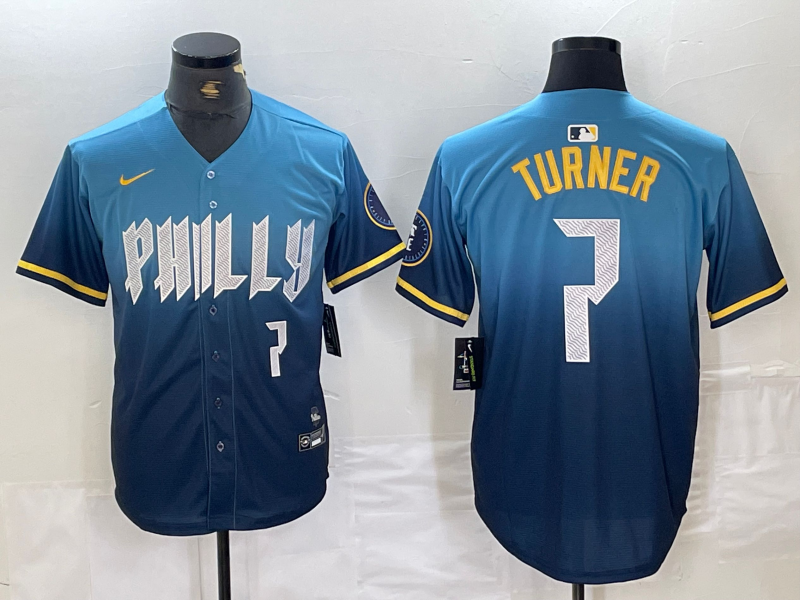 Men's Trea Turner Philadelphia Phillies  Blue 2024 City Connect Player Jersey