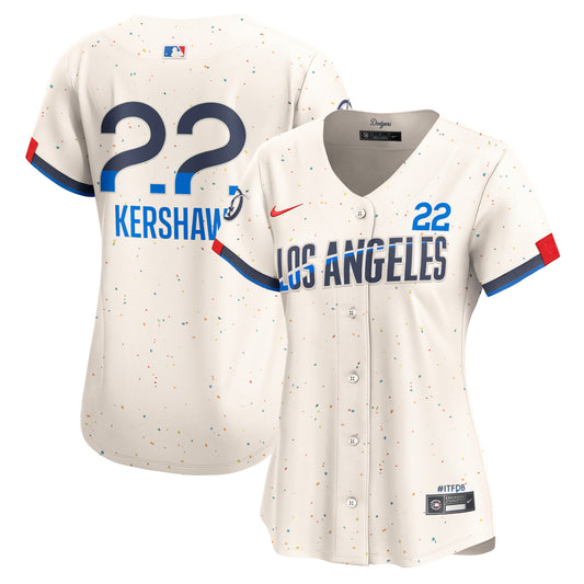 Women's Los Angeles Dodgers Clayton Kershaw Cream 2024 City Connect Player Jersey