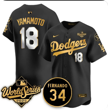 Men's Yoshinobu Yamamoto Los Angeles Dodgers 2025 World Series Champions Black/Gold/White Jersey