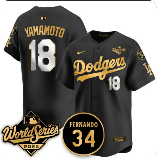 Men's Yoshinobu Yamamoto Los Angeles Dodgers 2025 World Series Champions Black/Gold/White Jersey