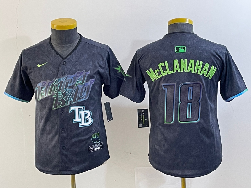 YOUTH Shane McClanahan Tampa Bay Rays  Charcoal 2024 City Connect Player Jersey