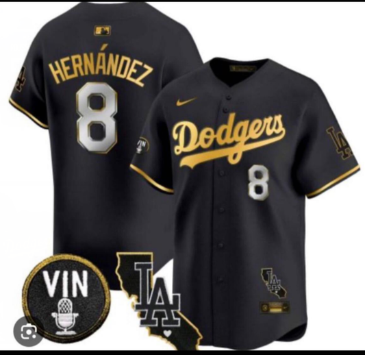 Men's Enrique Hernandez Los Angeles Dodgers 2024 World Series Champions Black/Gold Jersey