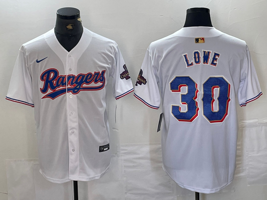Men's Texas Rangers Nathaniel Lowe White 2024 Gold Collection Player Jersey