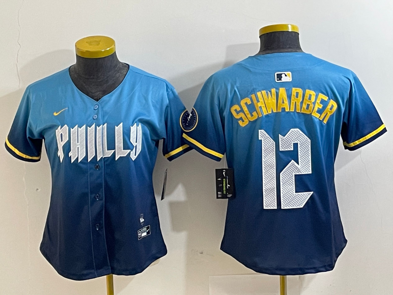 WOMEN Kyle Schwarber Philadelphia Phillies  Blue 2024 City Connect Player Jersey