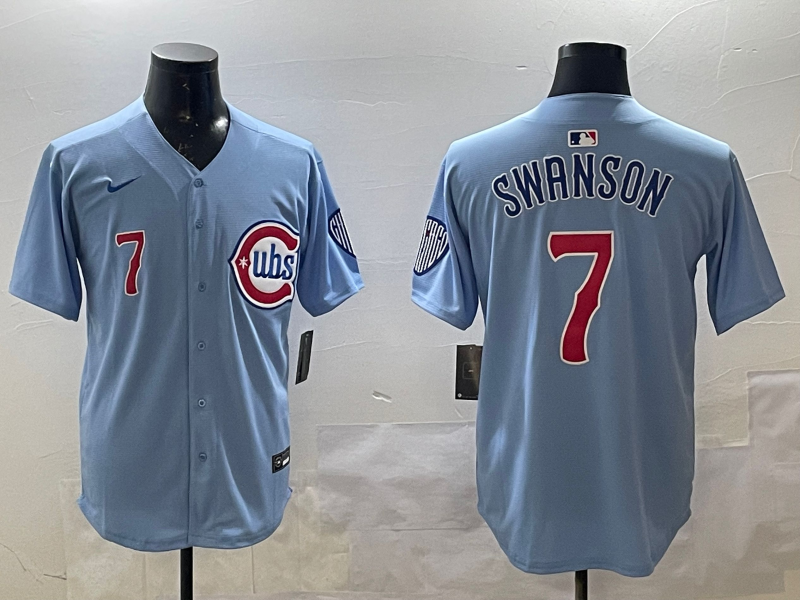 Men's Chicago Cubs Dansby Swanson Baby Blue 2nd Alternate Player Jersey