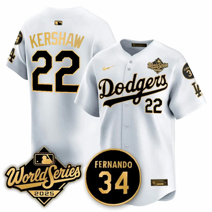 Men's Clayton Kershaw Los Angeles Dodgers 2025 World Series Champions Black/Gold/White Jersey