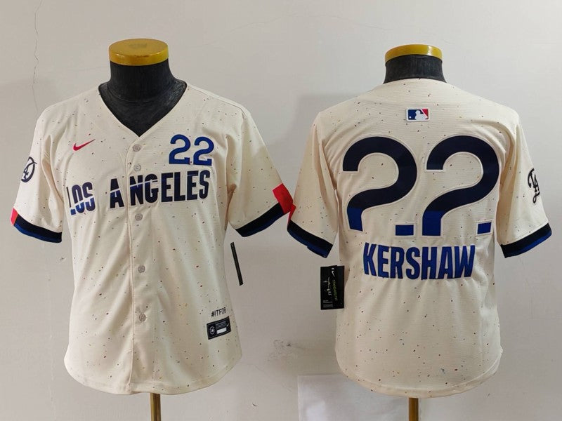 Youth Clayton Kershaw Los Angeles Dodgers Cream 2024 City Connect Player Jersey