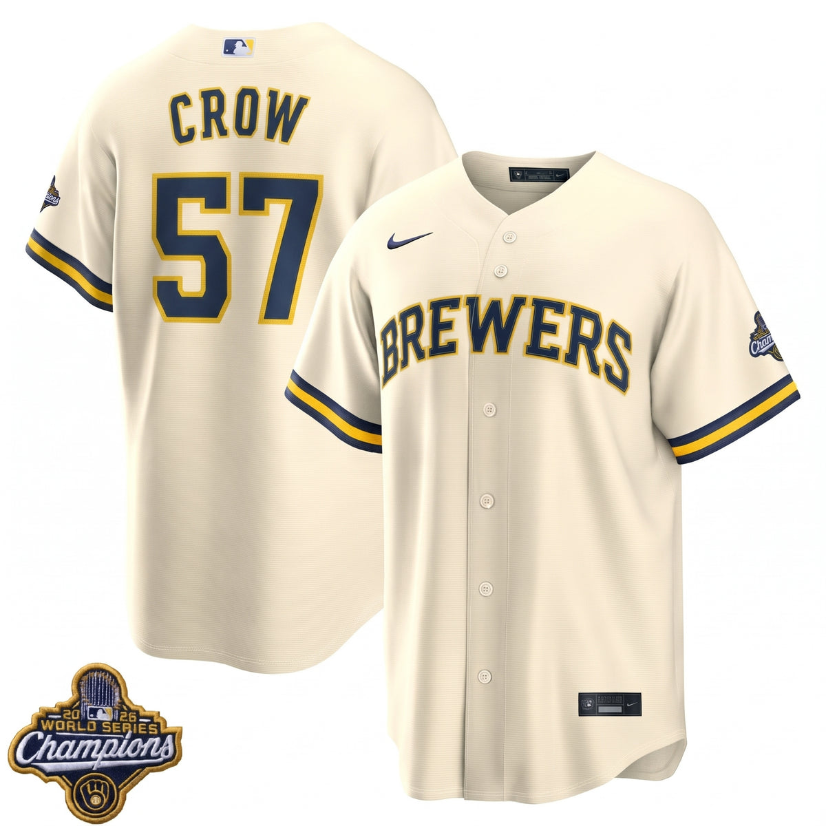 Men's Coleman Crow Milwaukee Brewers 2026 World Series Champions Home Jersey