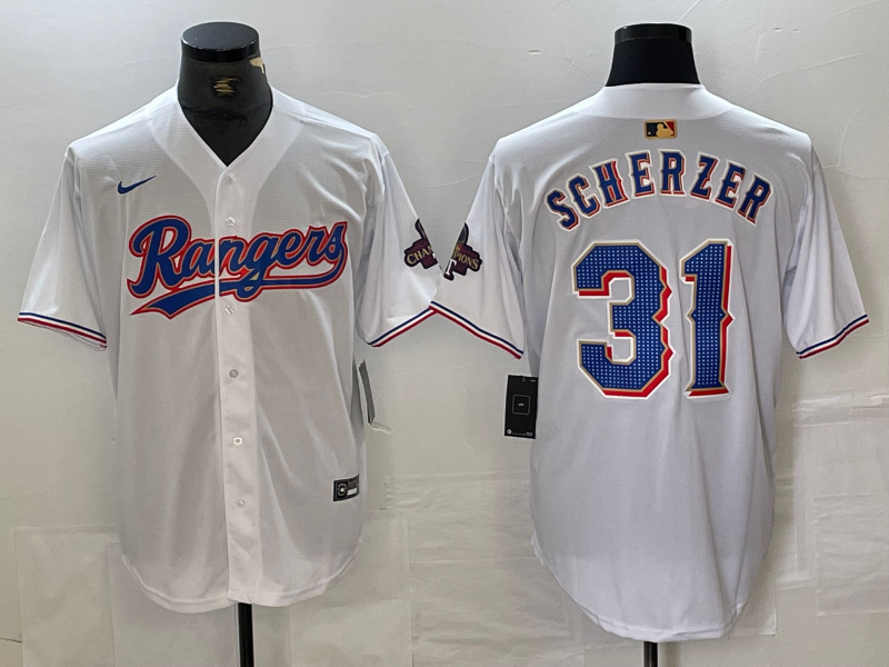 Men's Texas Rangers Max Scherzer White 2024 Gold Collection Player Jersey