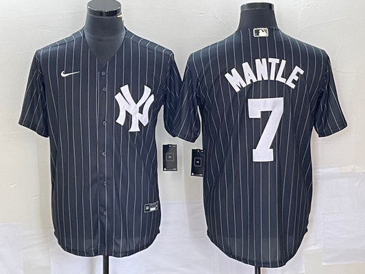 Men's Player Mickey Mantle New York Yankees Black Pinstripes Player Jersey